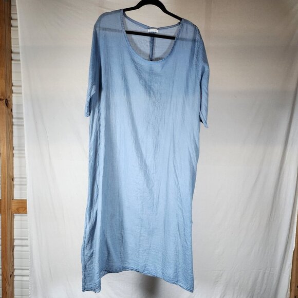Blue 3/4 Sleeves Gauze Cotton Italian Short Dress main image 1